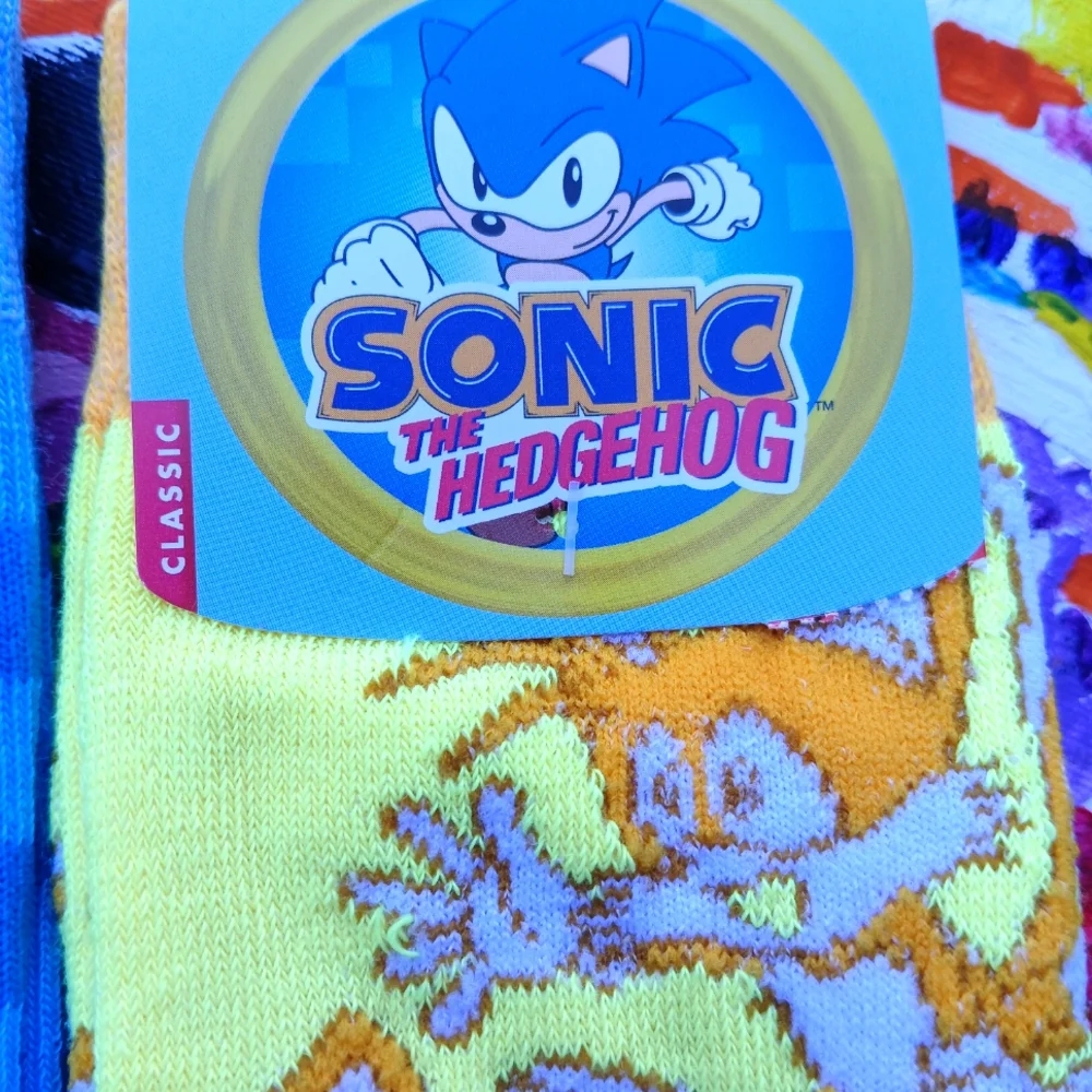 Sonic the Hedgehog Socks 2 Pair Blue and Yellow Socks Size 10-13 Unisex